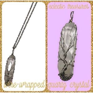 Clear Quartz Crystal Pendant Lot Wire Wrapped Necklaces Reseller Bundle of (7)